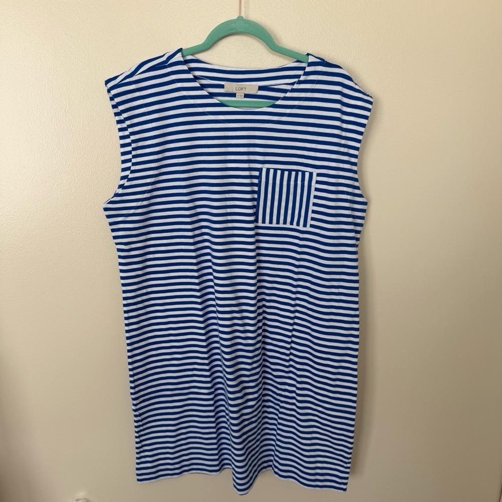 LOFT Striped Pocket Muscle Tee Dress in Cobalt Current
